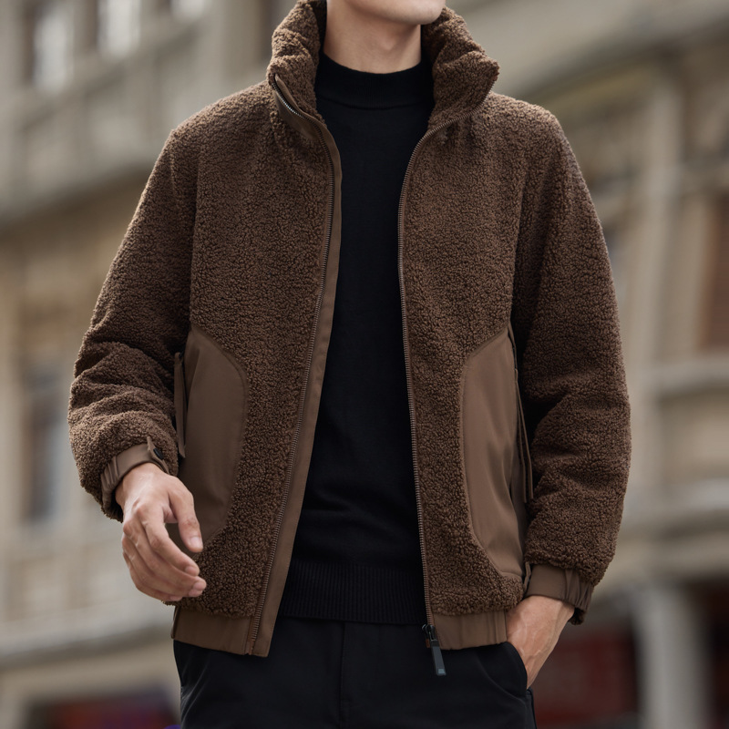 2025 otoño y invierno moda de hombre dos lados chaqueta de cordero chaqueta corta de estilo coreano de cuello grueso herramienta casual chaqueta