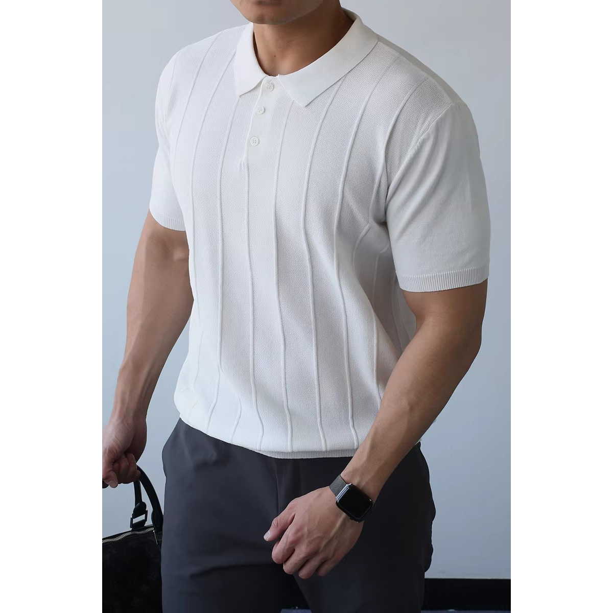 Polo camiseta de punto camiseta de manga corta textural hombre rayas viejas camisetas comerciales de hielo de verano fábrica transfronteriza mayorista