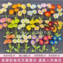 婚庆仿真花罂粟花 4头虞美人绢花仿真植毛罂粟花装饰花背景软装