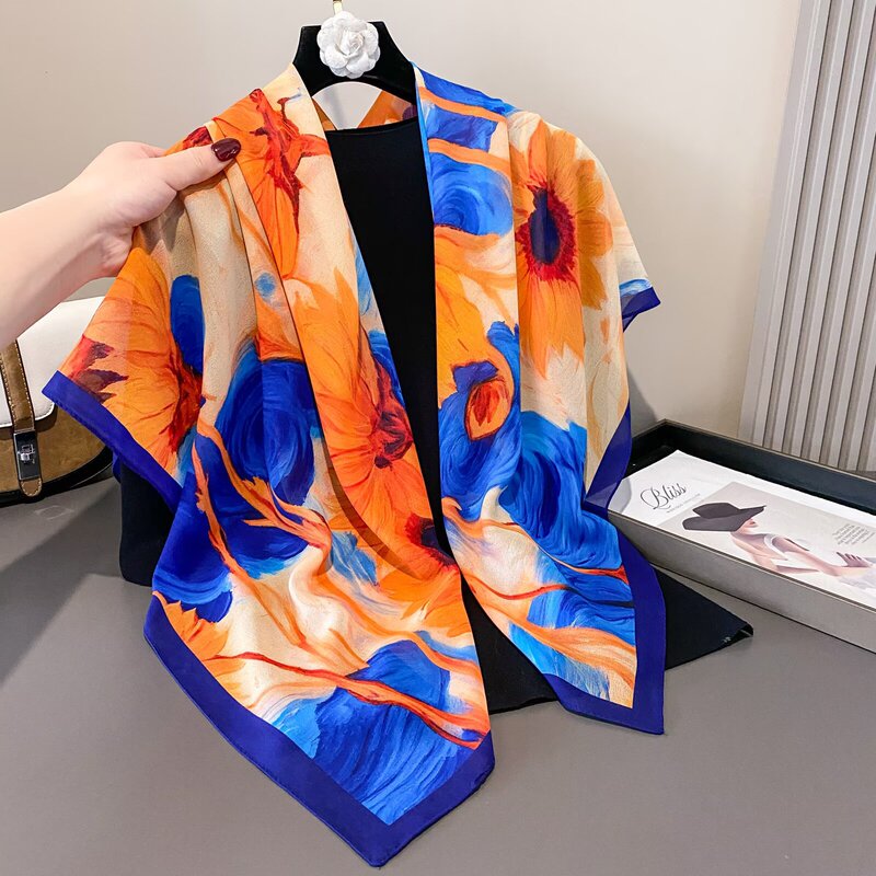 Academy-Style Light Gauze 110cm Large Square Scarf for Women, Spring and Autumn Sun Protection Shawl, Summer Beach Scarf, Thin Scarf