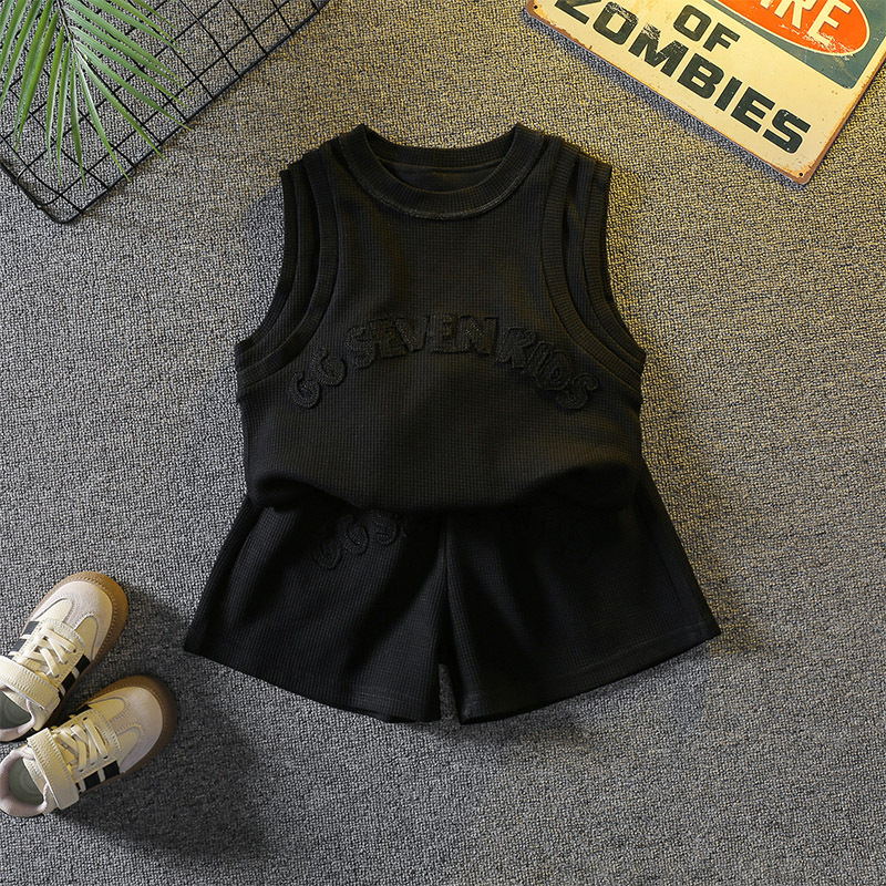 7408 Traje de chaleco para niños Ropa de verano para niños Pantalones cortos sin mangas de moda y guapos 2024 Nuevos deportes callejeros de moda para bebés