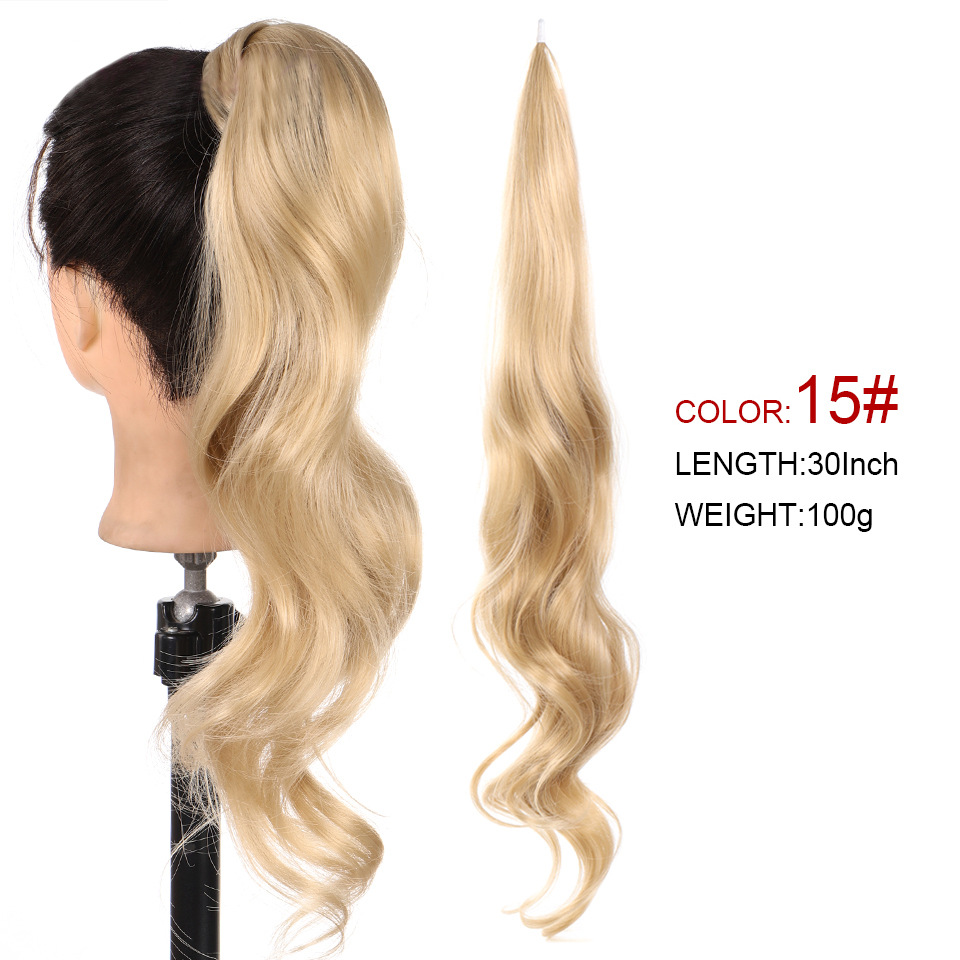 Coda di cavallo sintetica femminile lunga riccia magica avvolgimento coda di cavallo treccia bacchetta capelli soffici e naturali_voghion.com
