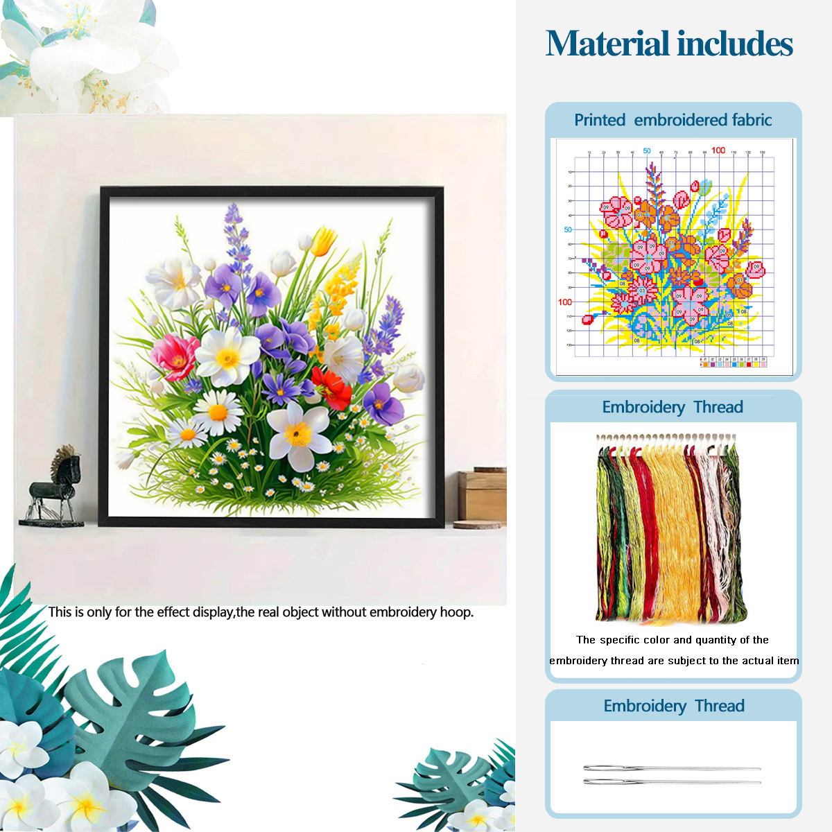 Estilo explosivo transfronterizo punto de cruz borde de flores plantas frescas y simples flores sala de estar entrada punto de cruz piezas pequeñas bordado usted mismo image 3