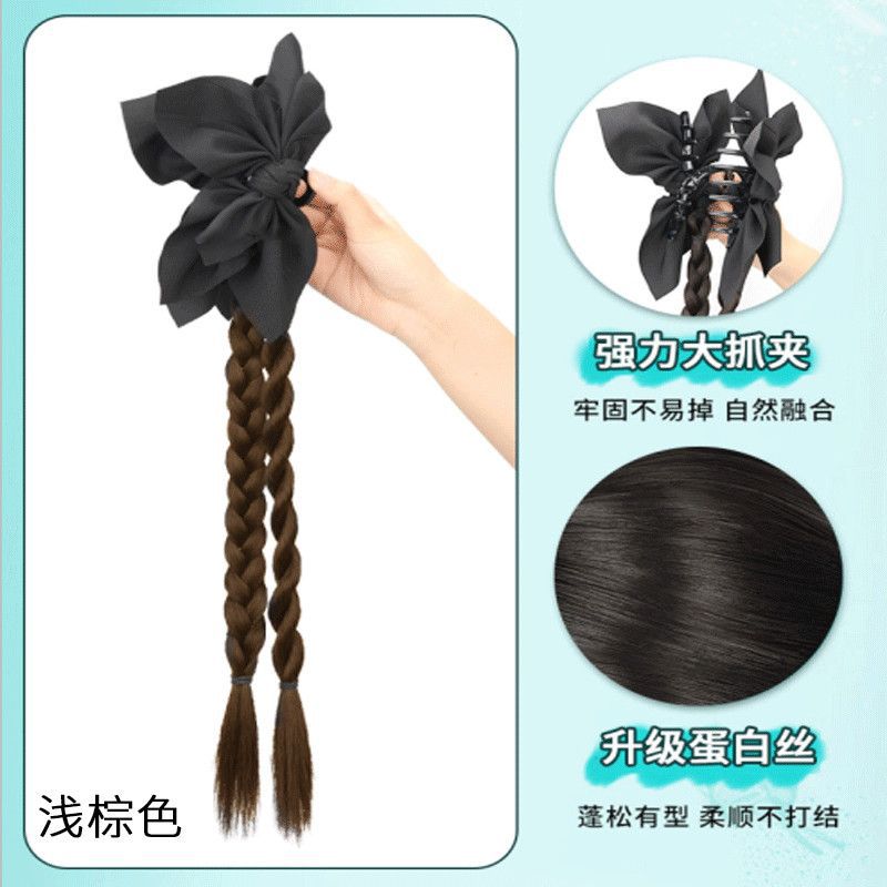 Peruca de mujer agarrando clip trenza de cola de caballo arco negro Twisted Twisted Trenza simulación de cabello chino semi-peruca trenza