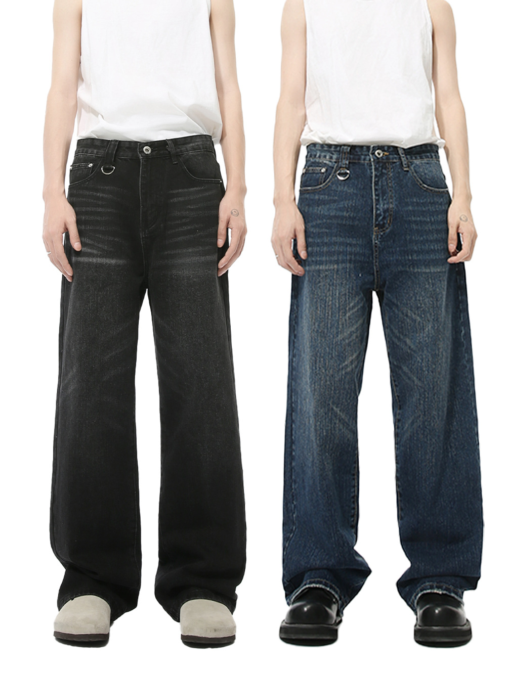 MTLCLOTHES Hombres| Otoño nuevos productos personales lavable gato barba jeans limpio suelto pantalones rectos