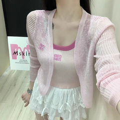 Mm家25ss春夏新作アルファベット刺繍キャンディー色ニットストラップセット日焼け止めアウターセット