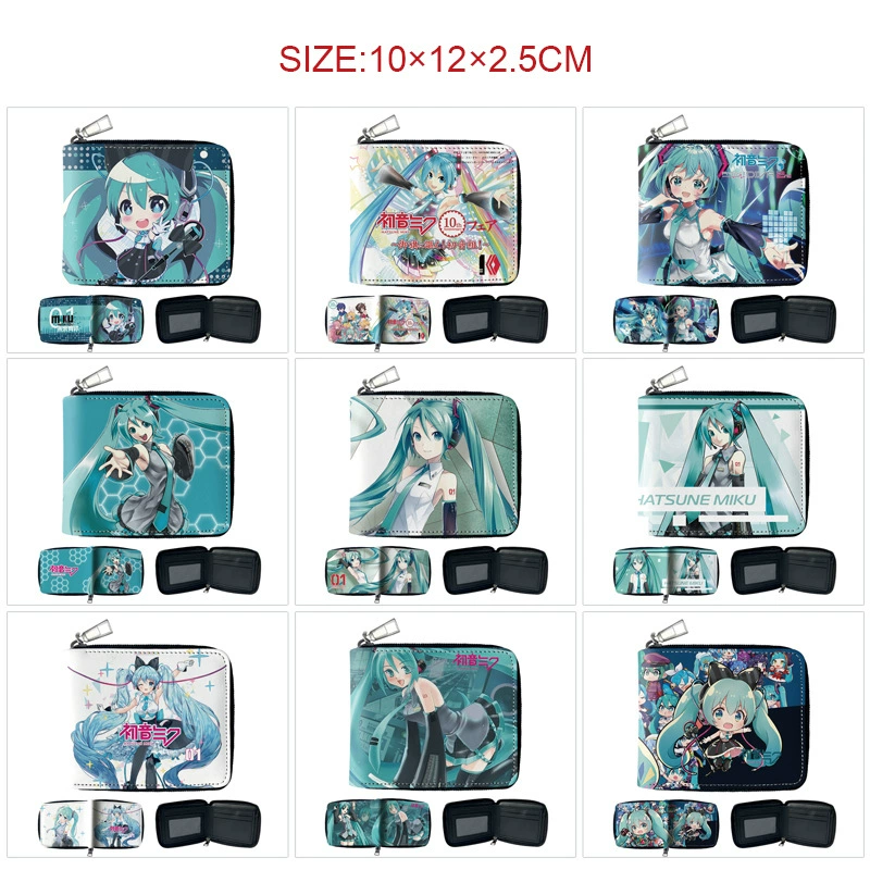 Хацунэ Будущее Анимация Периферийный короткий кошелек на молнии Студенческий анимационный складной кожаный кошелек Сумка для карт Портмоне
