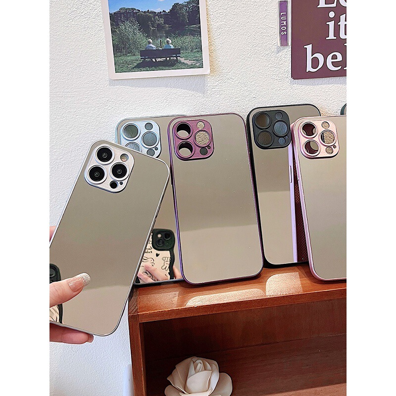 Metallic Paint Glass Mirror Apple 17 Mobile Phone Protective Case New High-End European and American Export Style Simple Mirror Case