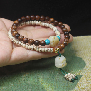Black Flower Pear 6mm Star Moon Bodhi Bead Double Circle Bracelet Cat Pendant Women's Mori Beads