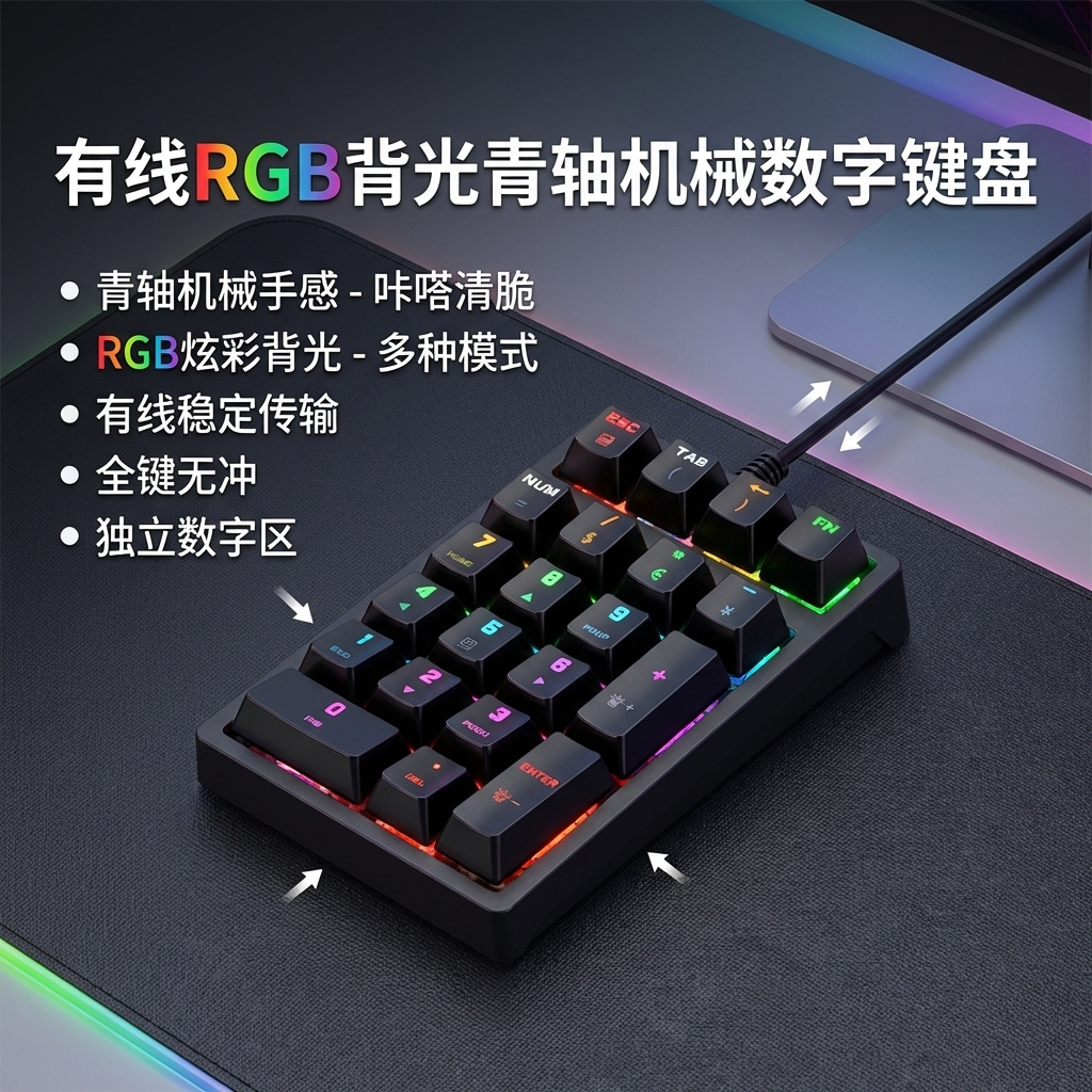 Digital keyboard multi-function keypad wired RGB backlit green axis mechanical numeric keypad Bank keyboard