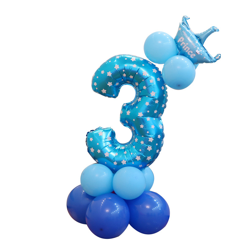 0-9 cumpleaños digital globo columna bebé un mes de edad diseño carretera globo fiesta decoración corona película de aluminio