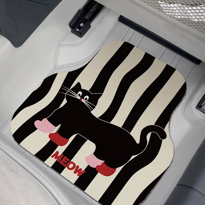 Car Floor Mats, Scratch-Resistant Floor Mats, Universal Foot Pad - funny-black-cat-front-row-5060cm-silk-circle-single-piece