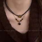 潮流精致复古皮绳虎眼石叠戴项链女时尚轻奢小众设计感高级锁骨链