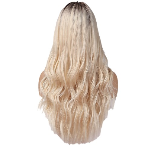 Cross-border European and American wigs for women, high-temperature silk hair, brown golden gradient, middle parting without bangs, big wavy hair