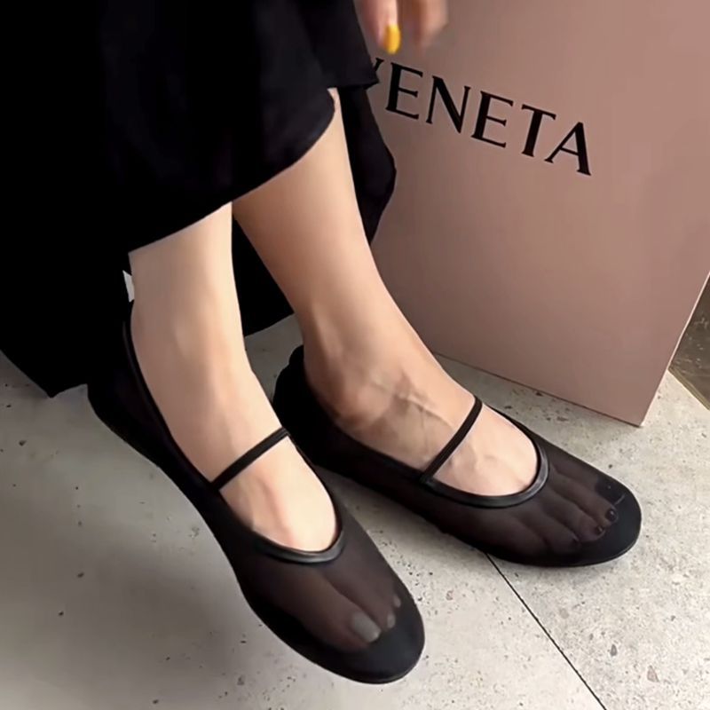 Round Toe Shallow Mouth Single For Women, New Summer Fashion Flat Mesh Breathable Soft Granny Shoes, Mary Jane Shoes_vogvips.com