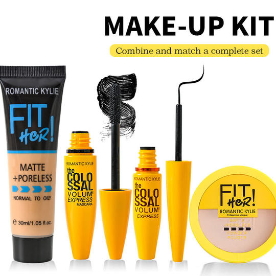 Cross-border new 4IN1 makeup powder cake concealer foundation mascara eyeliner suit four-in-one makeup suit