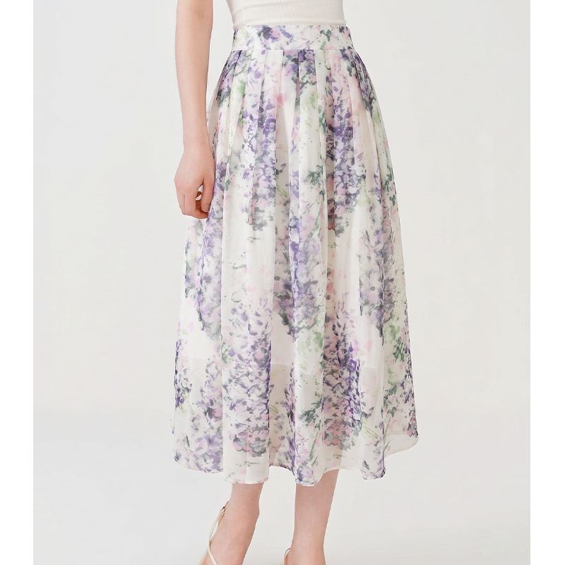 2026 New Summer Design Light Purple Printed Skirt for Women, Mid-Length High-Waisted Flowing Fairy-Style Flared Skirt 2026 New Summer Design Light Purple Printed Skirt for Women, Mid-Length High-Waisted Flowing Fairy-Style Flared Skirt