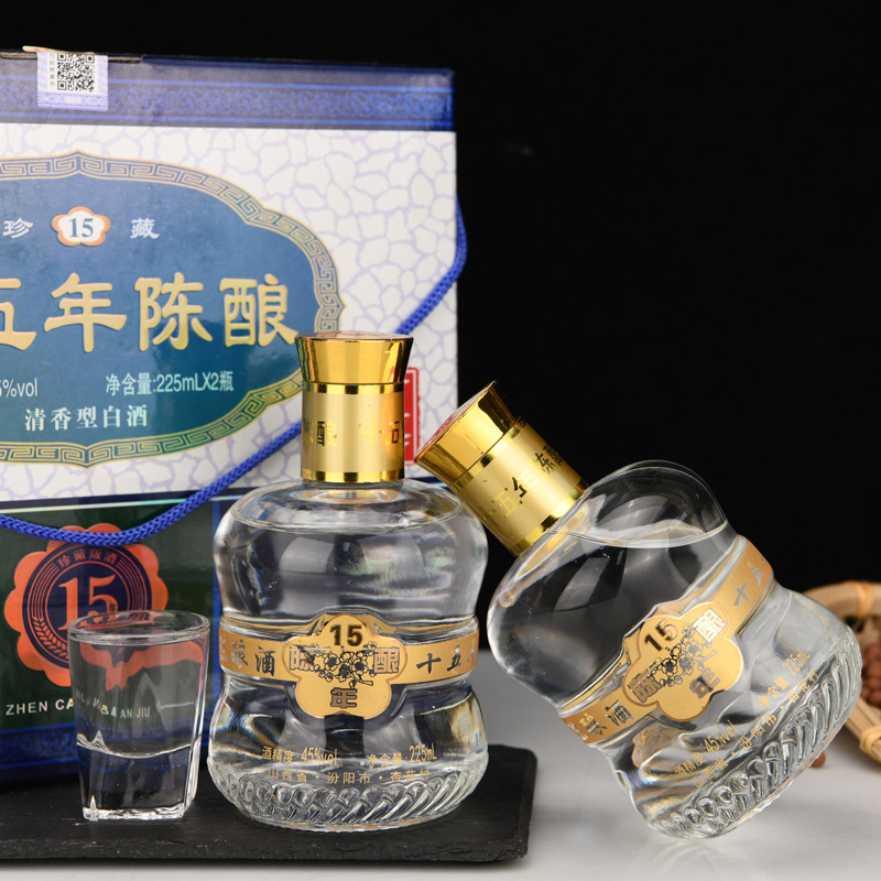 45度十五年陈酿白酒整箱礼盒装清香型白酒225ml粮食酿造酒批发