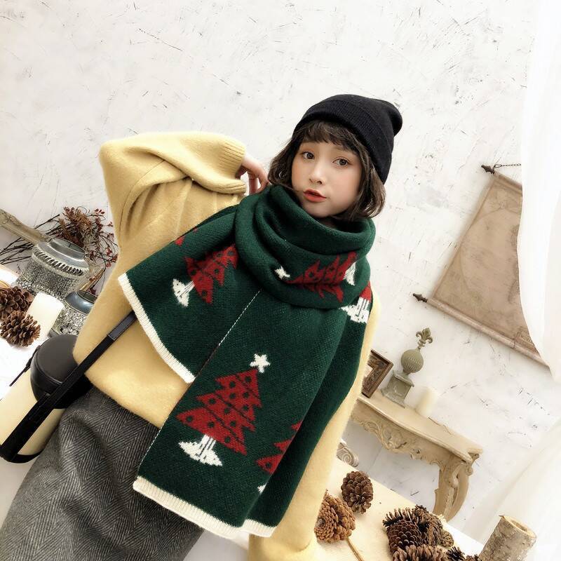 冬のchi鹿の角のマフラーは日本の鹿の赤い緑色の二重のヘラジカの厚い毛糸のマフラーの女性のストールの学生です。|undefined