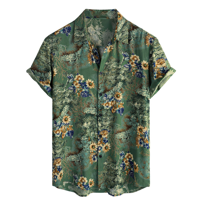 Cross-Border Shopee Hot-Selling Southeast Asian Summer Men's Retro Printed Lapel Short-Sleeved Shirt Casual and Versatile for Vacation Cross-Border Shopee Hot-Selling Southeast Asian Summer Men's Retro Printed Lapel Short-Sleeved Shirt Casual and Versatile for Vacation