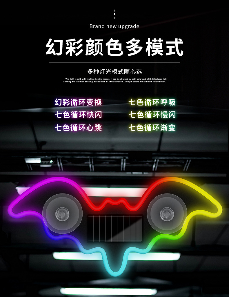 Car Solar-Powered Wireless Led Triangular Window Heart-Shaped Light, Wireless Neon Glowing C-Pillar Ambient Car Interior Decoration
