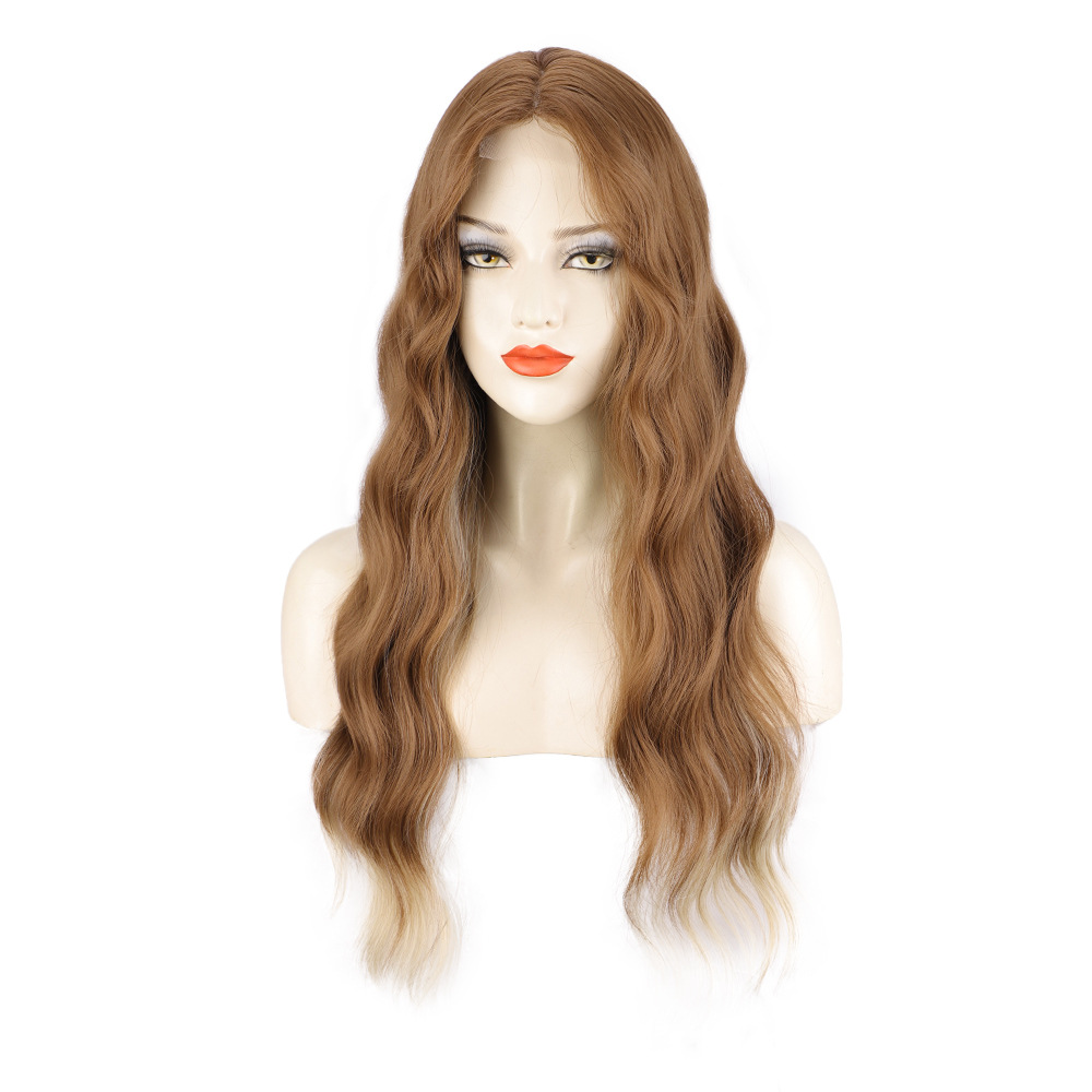 Peruca feminina longa e cacheada, com cachos suaves, frente de renda, efeito degradê ondulado, nova e importada._voghion.com