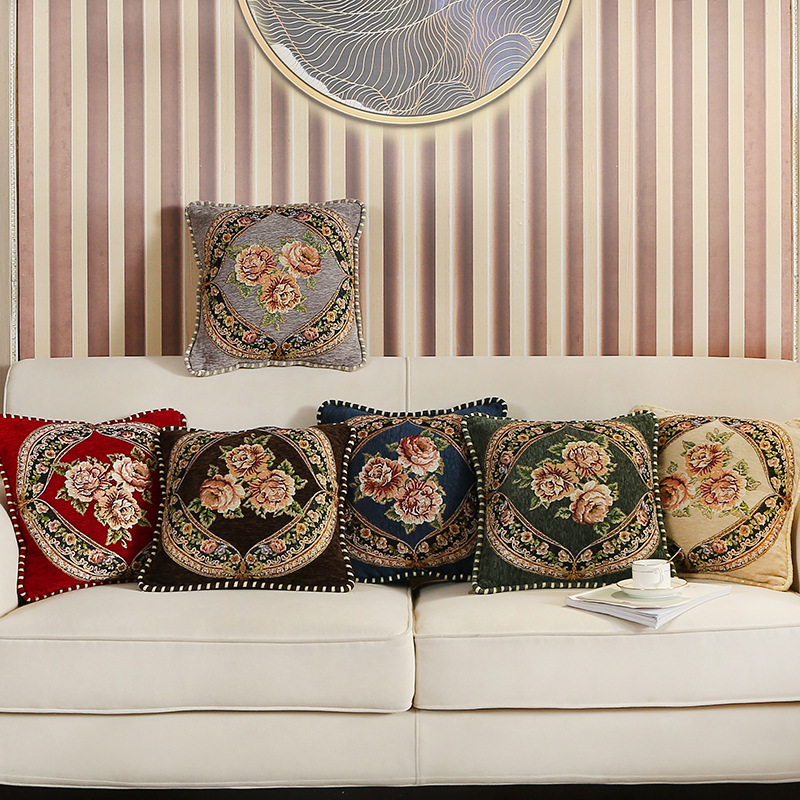 Cross-border Chenille Embroidered European Sofa Cushion Company Gift Wholesale Office Nap Pillow Large Cushion