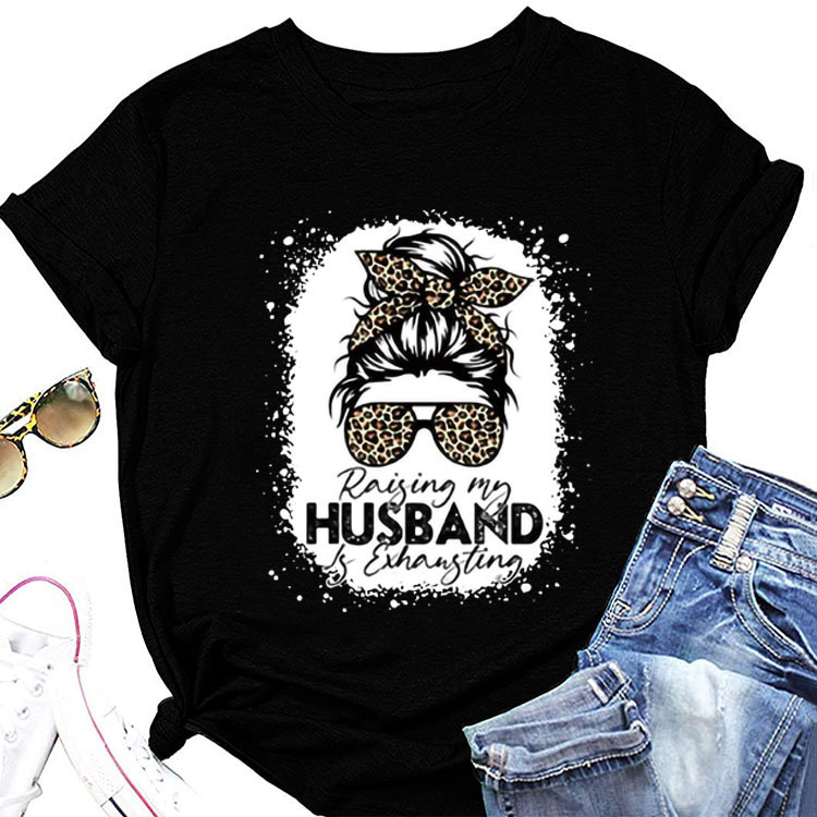 in stock Amazon Wal-Mart foreign trade new husband's head leopard print letter pattern beautiful fashion short sleeve T-shirt