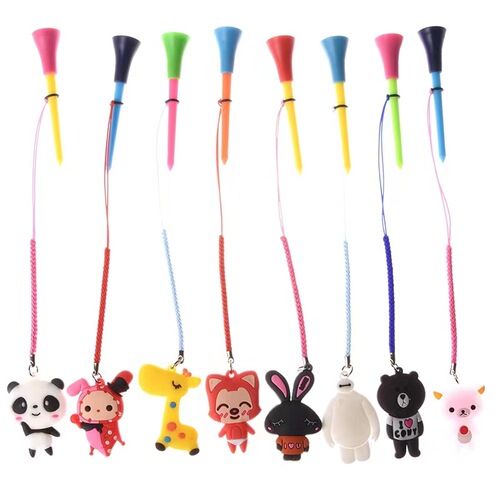 Golf Cartoon Pattern Ball Pin Handmade Rope Anti-Lost Golf Tee Glue Head Ball Cover Plastic Ball Pin 