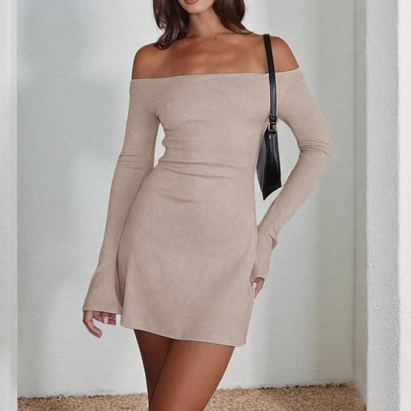 Xy25301Pfo Cross-Border Autumn New Style Hip-Hugging Dress, Elegant Slim-Fit Off-Shoulder Long-Sleeve Dress for Women Xy25301Pfo Cross-Border Autumn New Style Hip-Hugging Dress, Elegant Slim-Fit Off-Shoulder Long-Sleeve Dress for Women