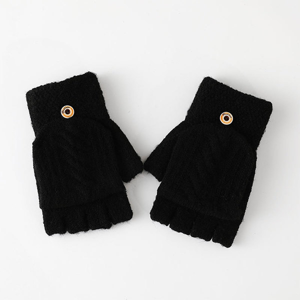 Autumn and Winter Fingerless Solid Color Winter Gloves with Separate Fingers, Warm Half-Finger Flip-Top Gloves, Jacquard Gloves for Adults, Windproof and Cold-Resistant