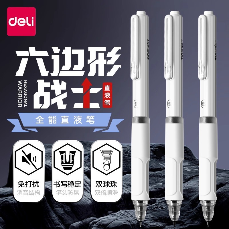 Deli Sf300 Hexagonal Warrior Gel Pen Silent Stylus Tip Retractable Liquid Ink Quick-Dry Rollerball Pen for Practice
