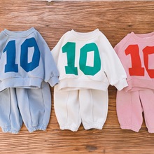 儿童冬季数字印花套装韩版童装婴儿卫衣套装男宝宝加厚两件套冬装
