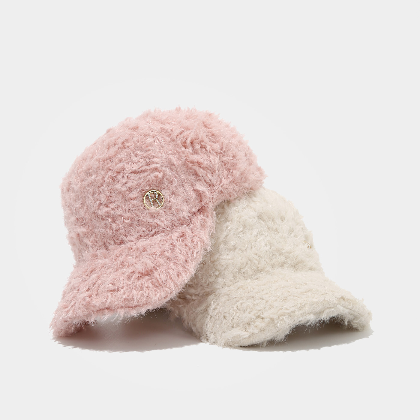 Commerce electrónico transfronterizo nueva letra R engrosada gorra de lengua de lana para mostrar la cara pequeña gorra de béisbol casual de compras de invierno al aire libre