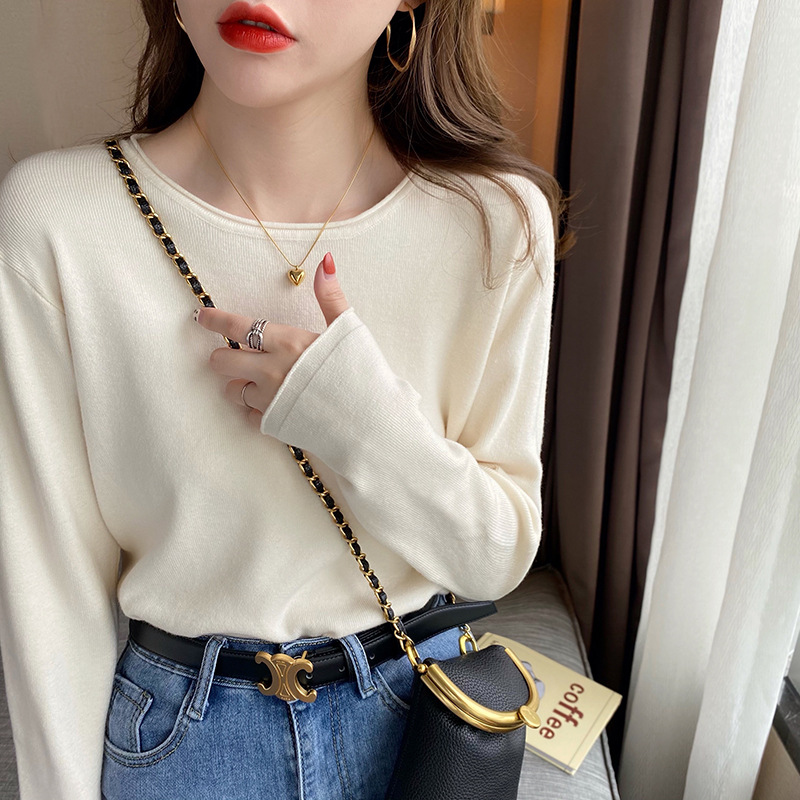 Women's Spring and Autumn Inner Layer Base Layer Sweater 2025 New Style Round Neck Sweater Loose and Lazy Style Stylish Knitted Top Versatile