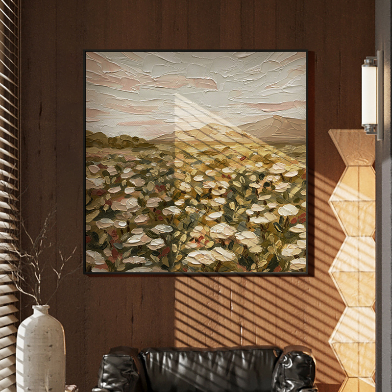 手绘风景花卉油画法式复古装饰挂画中古风沙发卧室背景墙餐厅壁画