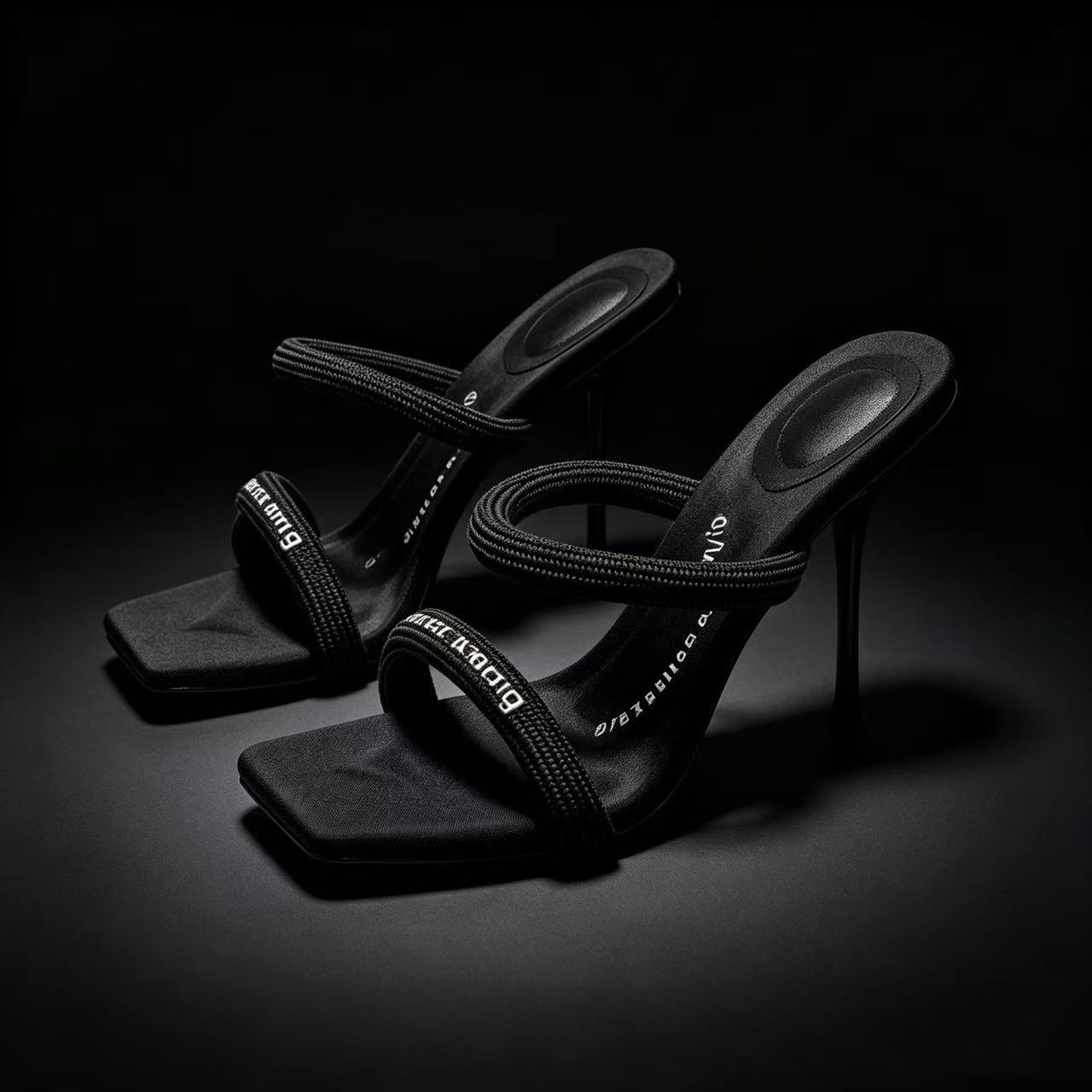 High-end 2026AW Da Wang square-toed satin stiletto high-heeled shoes, fashionable mid-heel genuine leather sandals for women