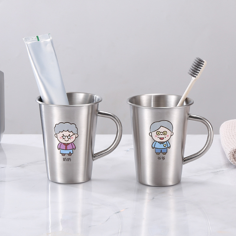 304 acero inoxidable familia taza de enjuague infantil taza de enjuague taza de cepillo de dientes con mango taza de agua potable