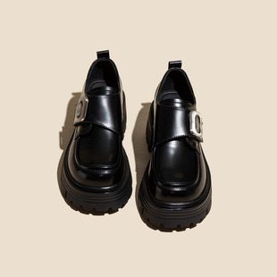 Genuine Leather Thick-Soled Loafers for Women 2025 New Velcro Versatile British Style Heightening Small Leather Shoes Spring & Fall Flats