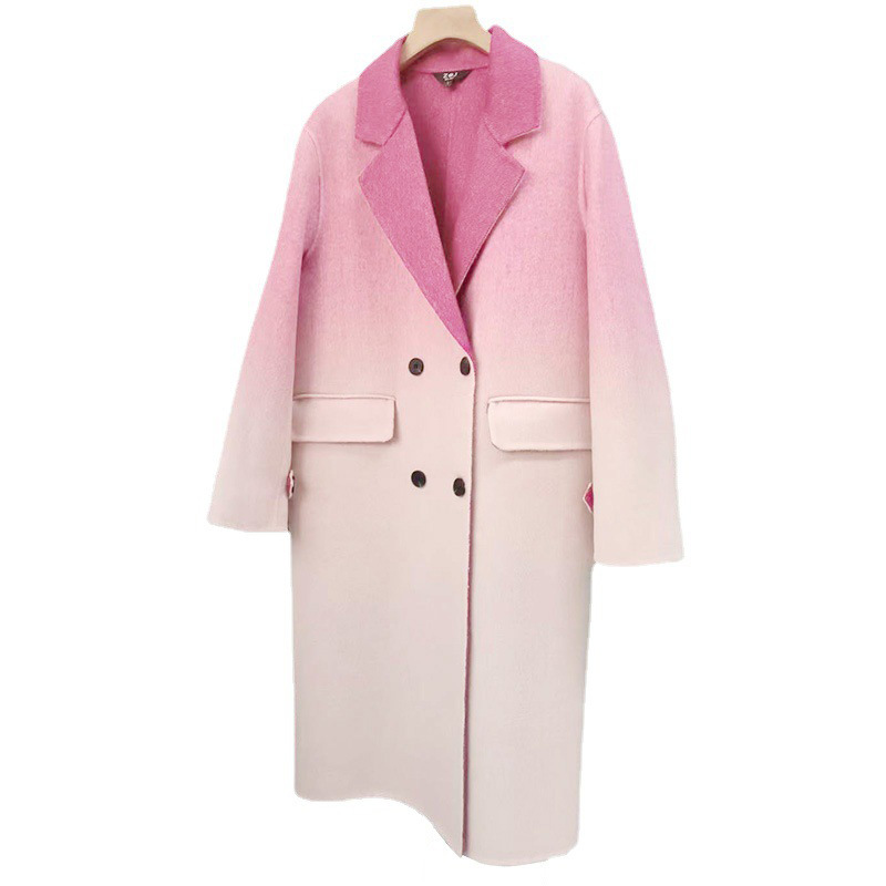 2022 gradient double-sided wool coat women's velvet coat mid-length C2322A suit collar autumn and winter coat women's