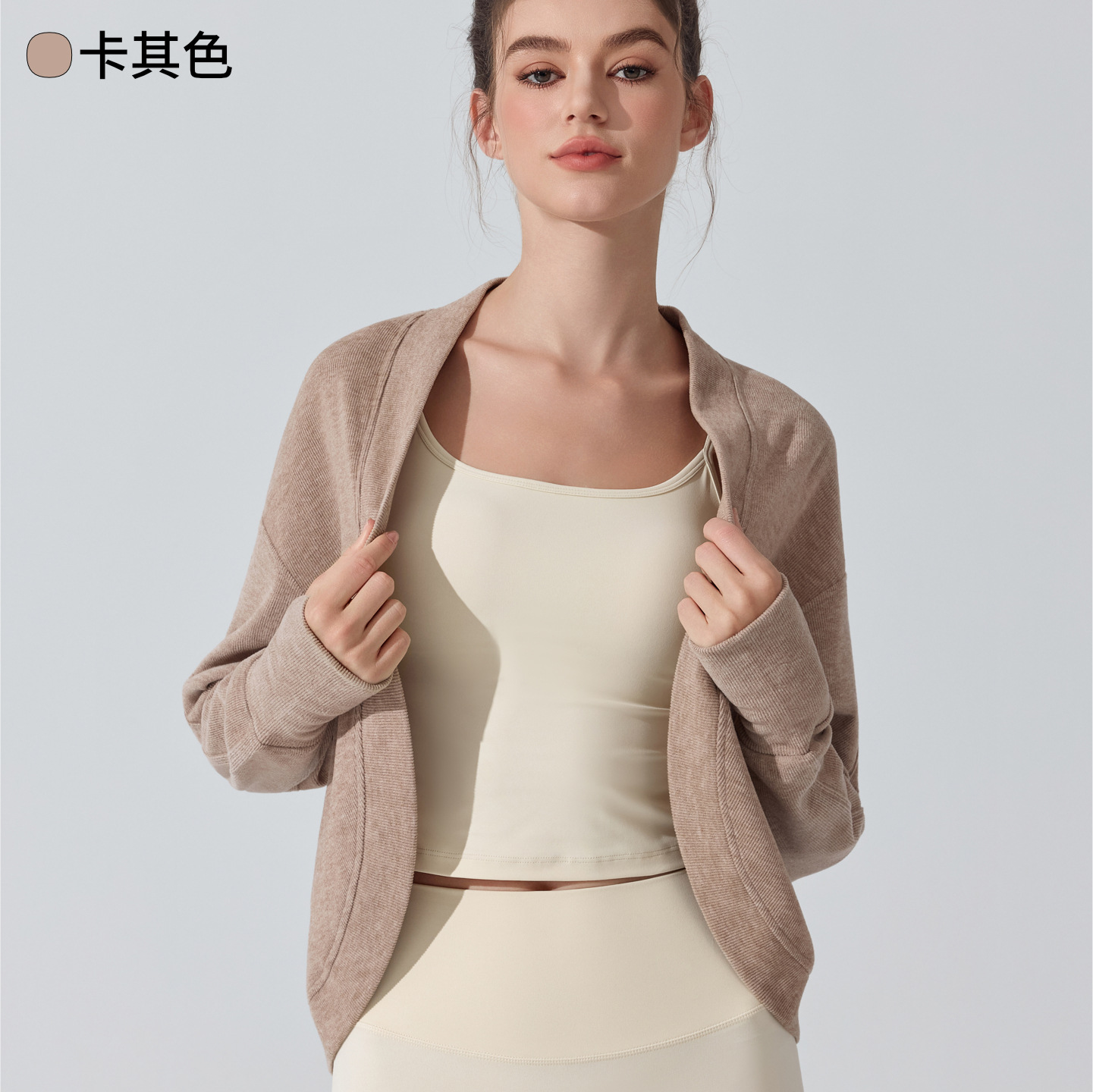 Europa y Estados Unidos transfronterizos camisa de manga larga piel transpirable pilates fitness yoga chaqueta de invierno cardigán suelto image 11
