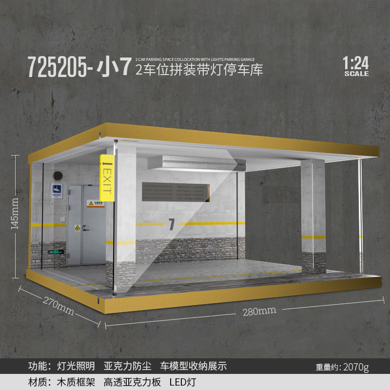 Comercio exterior al por mayor transfronterizo 1 24 simulación modelo de coche estacionamiento modelo escena garaje pantalla con decoración ligera