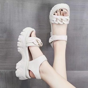 Korean Style Thick-soled Heightened Sandals with Strap for Women Outfit 2025 Summer New Cyber Celebrant Small All-match Sandals