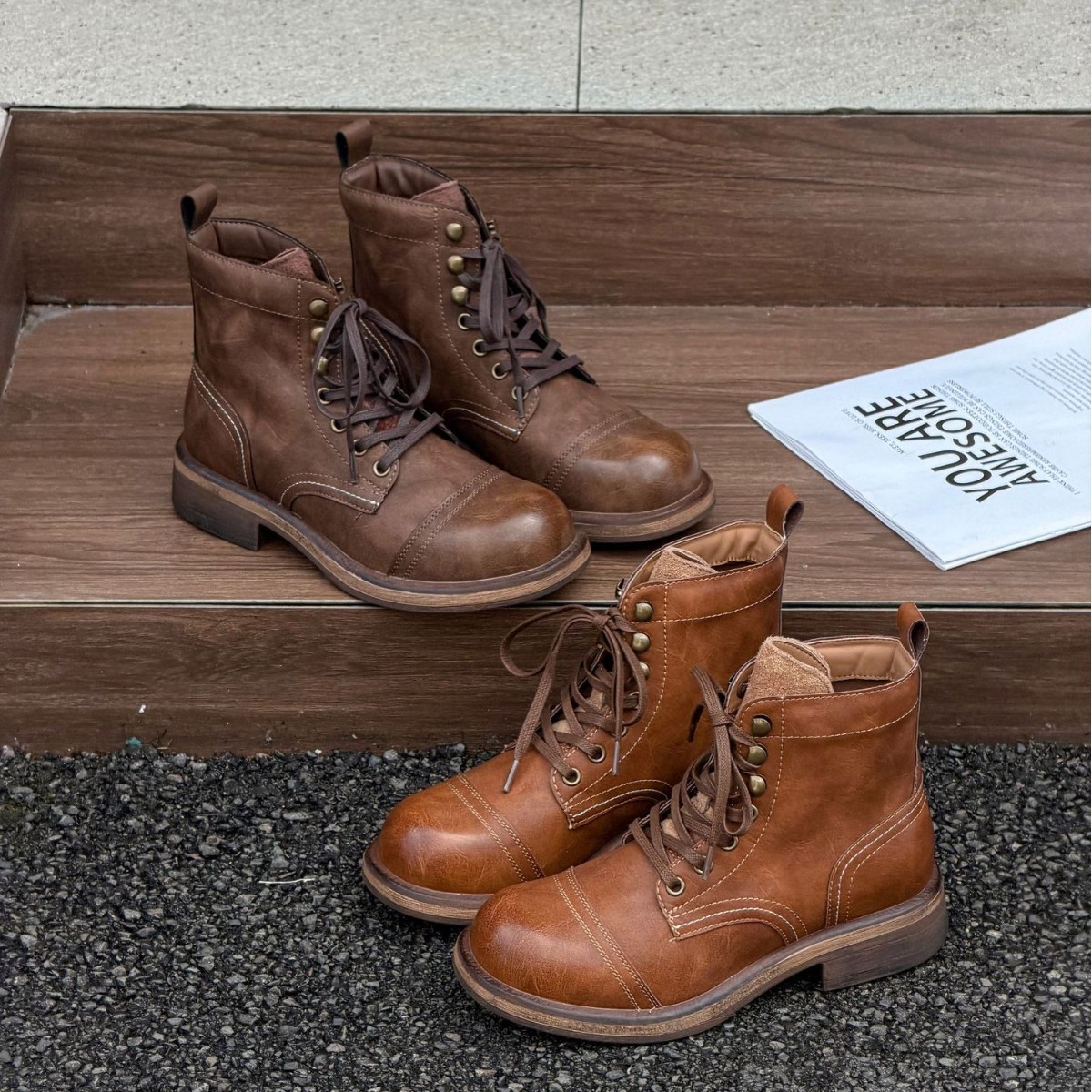 2026 Autumn New Thick-Soled Martin Boots Retro Casual Sports Lace-Up Outdoor Boots Hiking Boots Workwear Ankle Boots for Women