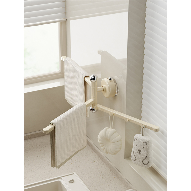 Rotating Suction Cup Rag Rack Kitchen Storage Rack Punch-Free Wall-Mounted Towel Hanging Rod Bathroom Storage Drain Rack