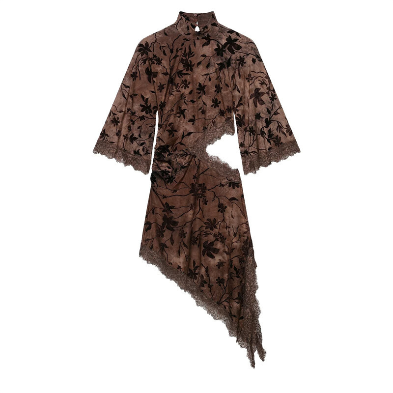 Cross-border European and American 2026 new fashion Amazon women's wholesale flocked slit mini dress 4813814 Cross-border European and American 2026 new fashion Amazon women's wholesale flocked slit mini dress 4813814