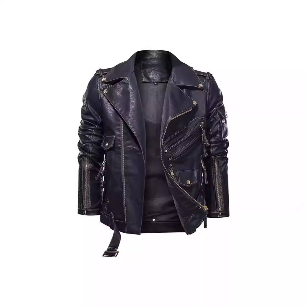 Männerkleeder Outdoor winddicht Jackett mat ville Reißverschlëss, vill Männerkleeder, personaliséiert Jackett PU Liederkleeder_voghion.com