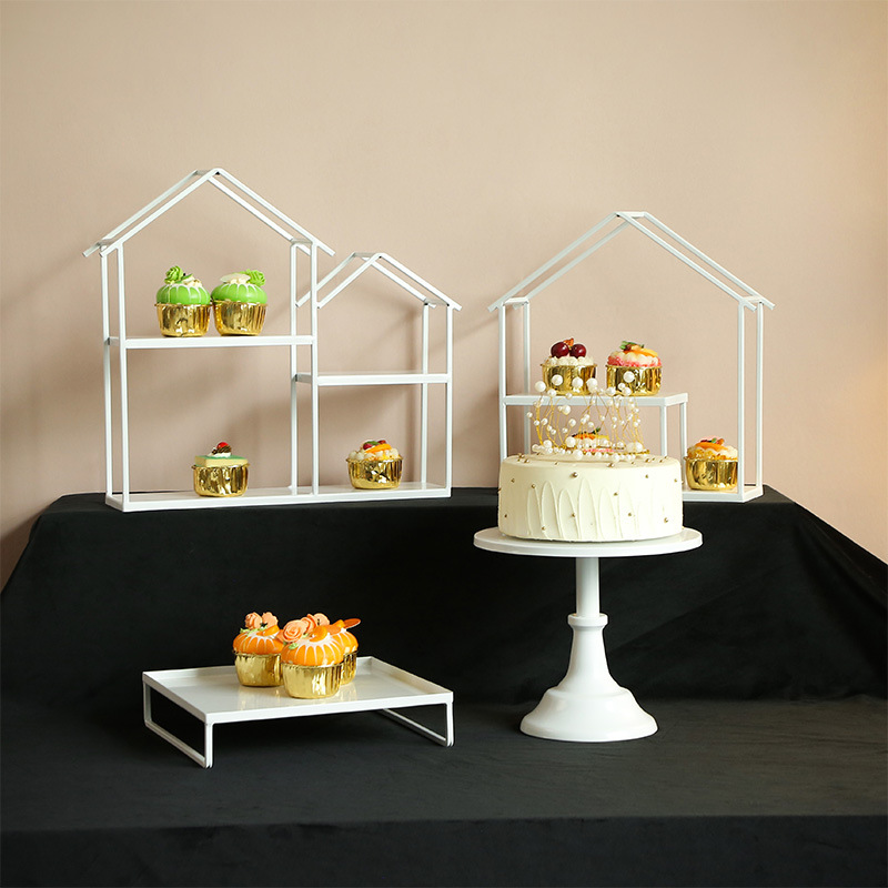 Mesa de postre de hierro blanco decoración soporte de exhibición bandeja de la torta té de la tarde europeo merienda soporte comida fría té mesa de descanso image 5
