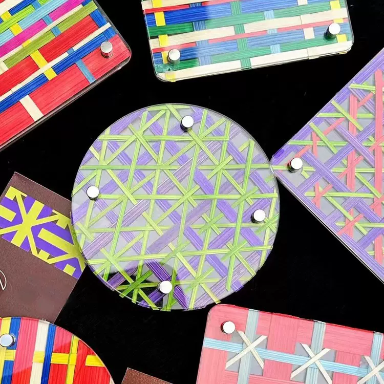 手工亚克力竹编杯垫框diy材料包社区亲子重阳节竹制品活动小礼品