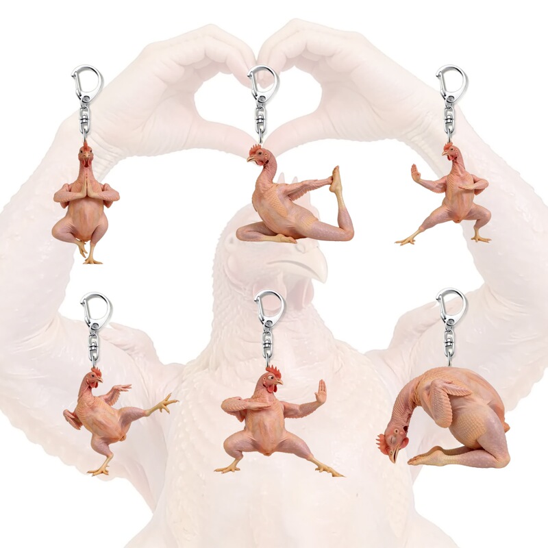 Yoga Kung Fu Chicken with a funny face, acrylic keychain, abstract and funny, backpack decoration, prank gift for friends Yoga Kung Fu Chicken with a funny face, acrylic keychain, abstract and funny, backpack decoration, prank gift for friends